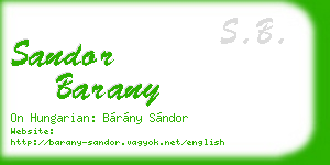 sandor barany business card